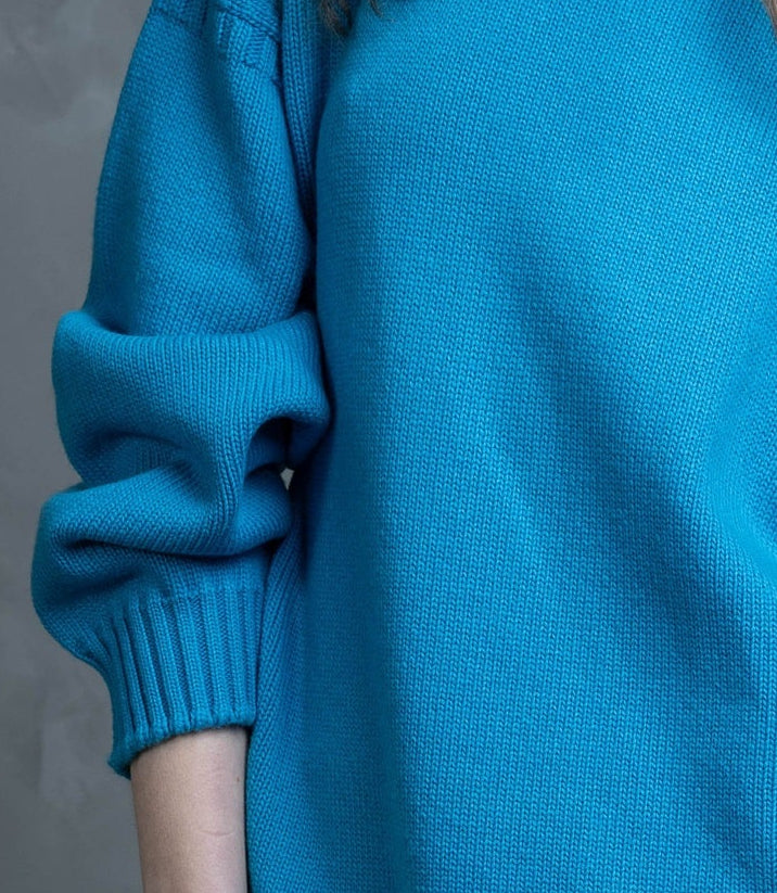 Cerulean blue cashmere Guernsey Jumper detail