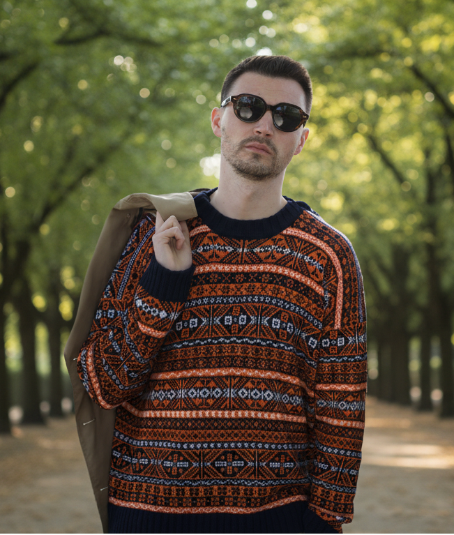 Cashmere Fair isle jumper in orange 